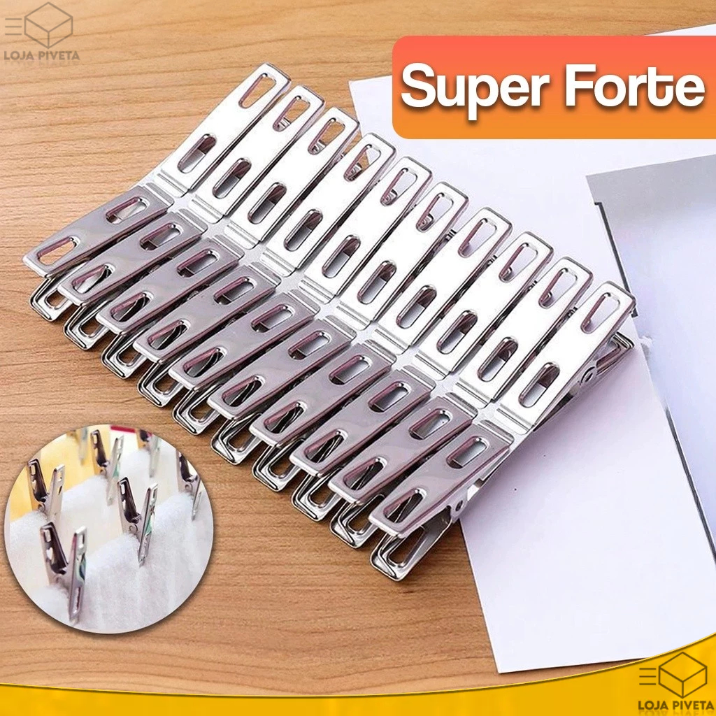 Kit 18/36/54 Grampos Prendedores De Roupa 100% Aço Inox Super Resistentes Fortes Lacrar Embalagens