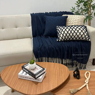 Kit Capa Almofada Corda Azul Marinho Cru Decorativa Macrame Artesanal Estilo Boho Chic em Oferta na Shopee