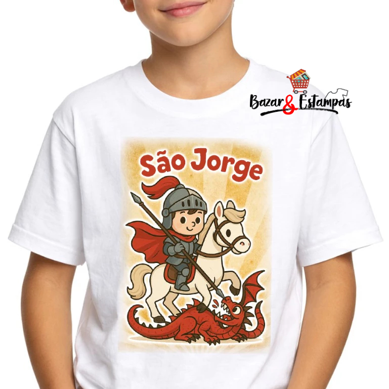 1 Camiseta São Jorge Infantil Estampa Para Crianças Retrô Camisa São Jorge Criança Unissex