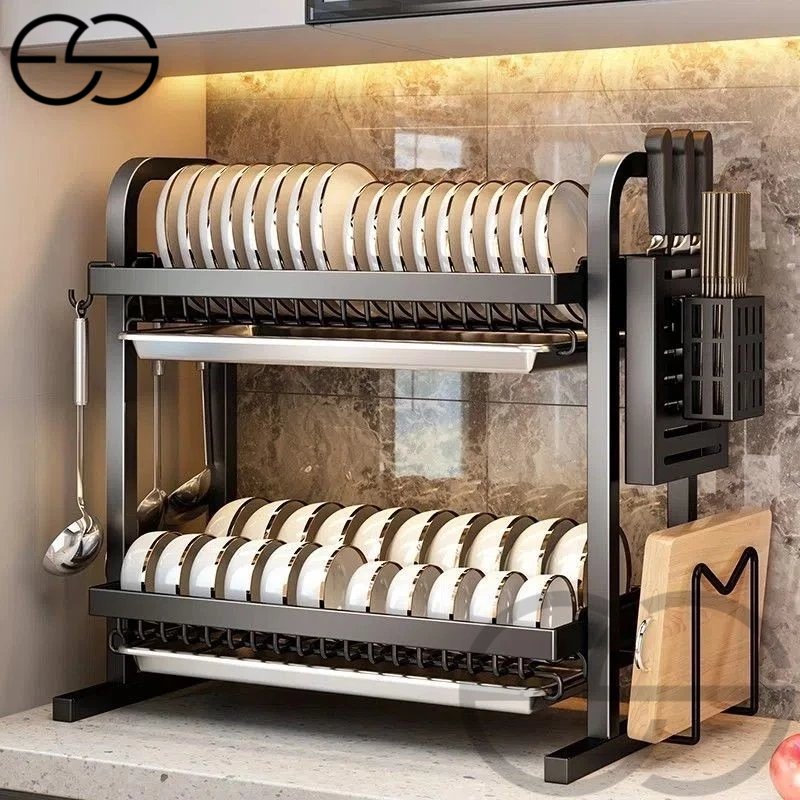 Escorredor Organizador de Louças 2 andar 3 andar Preto Aço Inoxidável Rack ES — foto 6