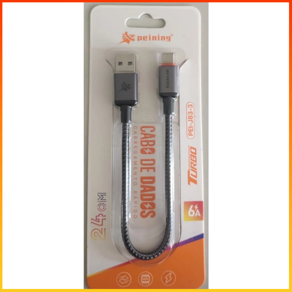 Cabo de Dados Turbo PEINING/ Carregamento Rápido 6 A/Entrada USB e Tipo-C/Modelo PEI-J83-3/24 CM