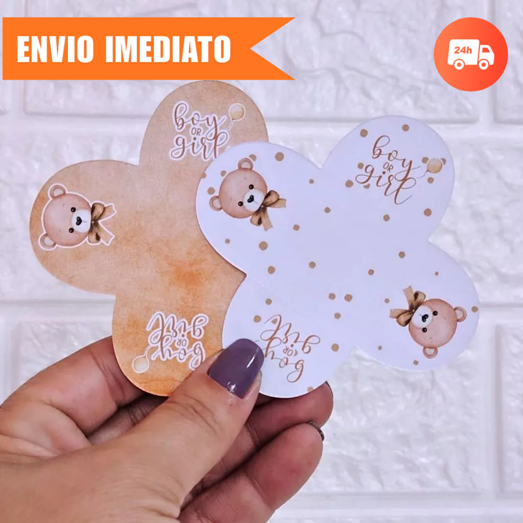 Forminha para Doces CHÁ DE BEBÊ REVELAÇÃO URSINHO NEUTRO LUXO Personalizada Festa Infanti Brigadeiro