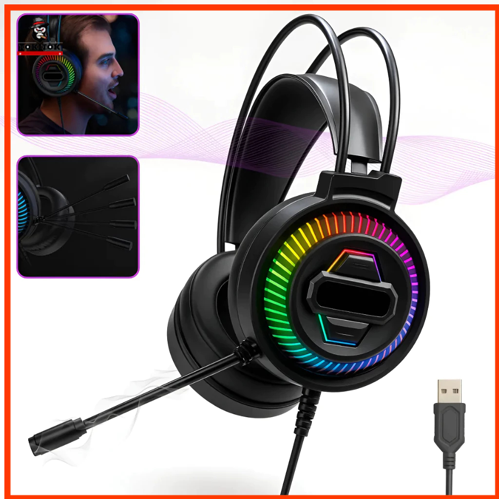 Fone Headset Gamer RGB com Microfone Som Estéreo Graves Potentes para PC Notebook PS4 Xbox Streaming