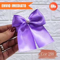 Laço de Cetim LILÁS LAVANDA Gitex 38mm com Pérola para Decoração Pronto para Uso - Envio Imediato