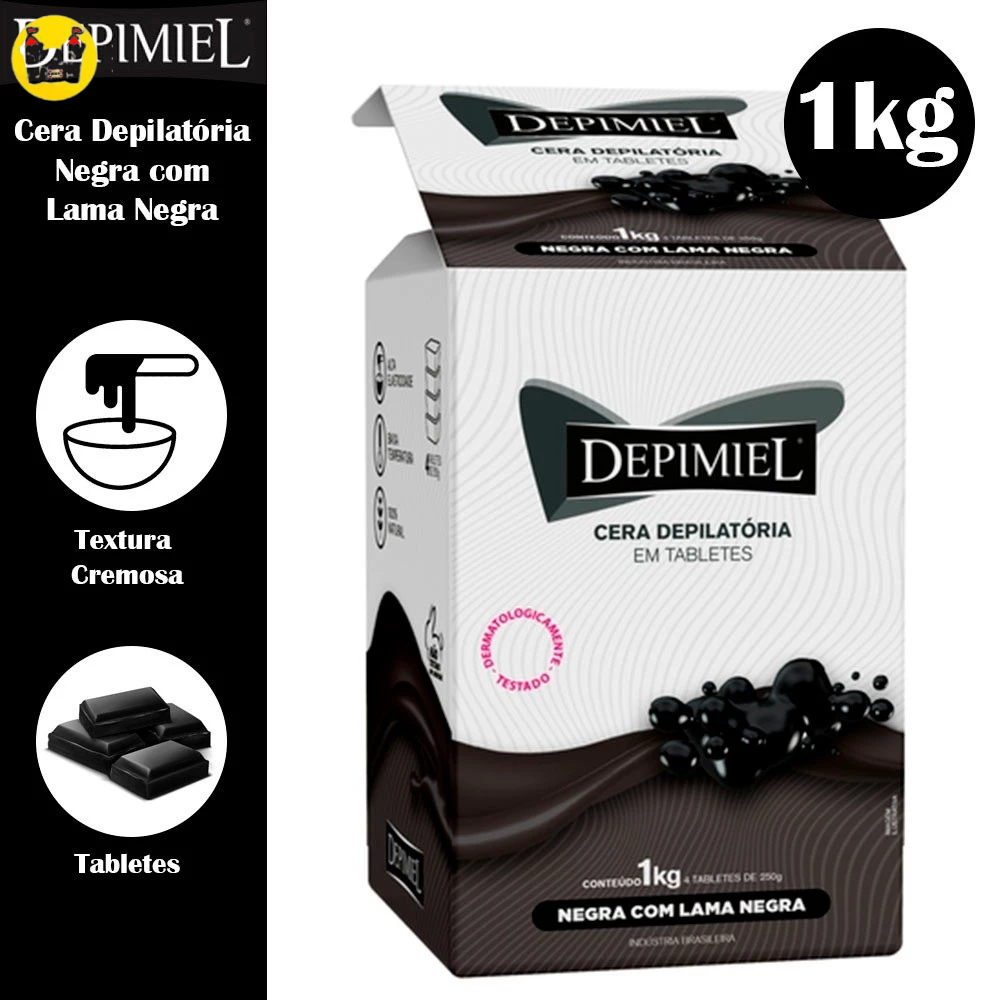 Caixa com 4 Tabletes de Cera Negra 4x250g, 1Kg - Depimiel