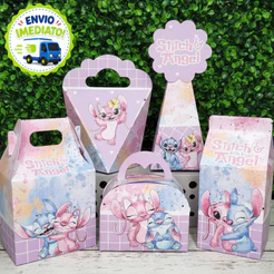 Kit Caixinhas Stitch e Angel Lembrancinha para Festa Infantil
