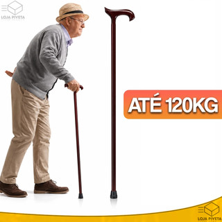 Bengala Ortopédica de Madeira Bastão 90cm Reforçada Até 120KG Andador Para Apoio de Idosos