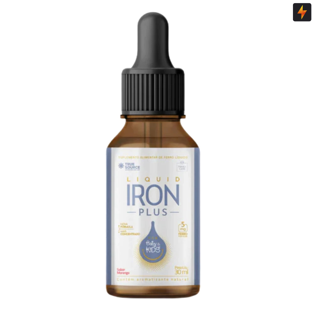 Liquid Iron Plus 30ml Ferro Vitamina Líquida Sabor Morango - True Source