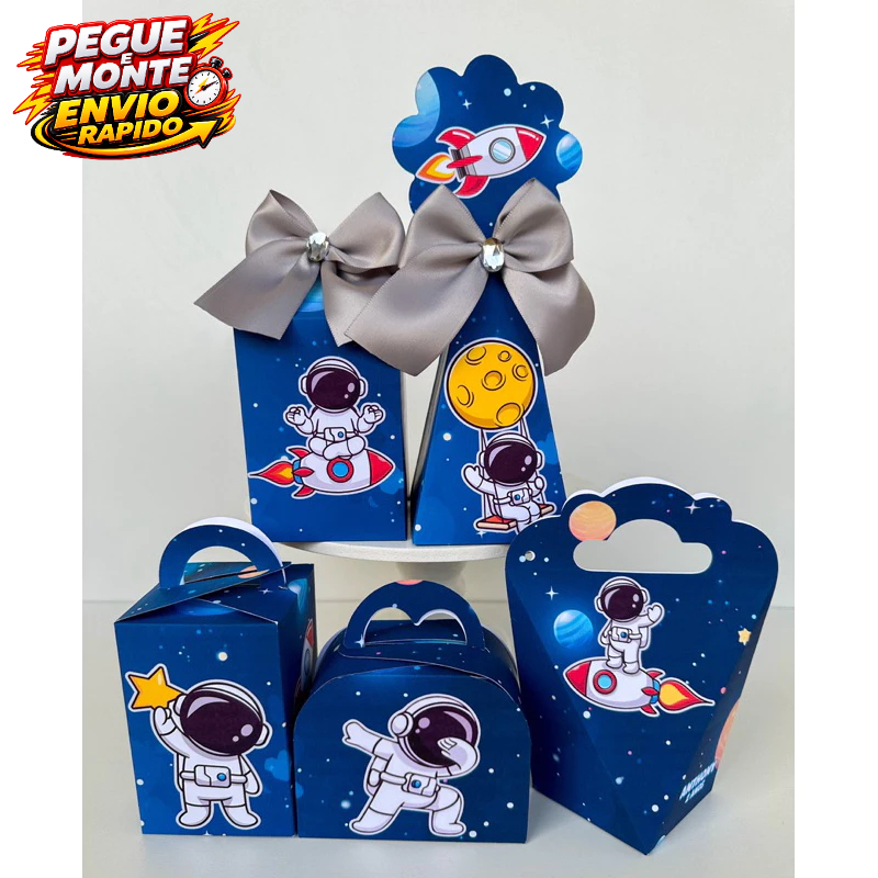 Kit Personalizados Pegue e Monte Astronauta Lembrancinha Caixinha (Informar Nome e Idade no Chat)