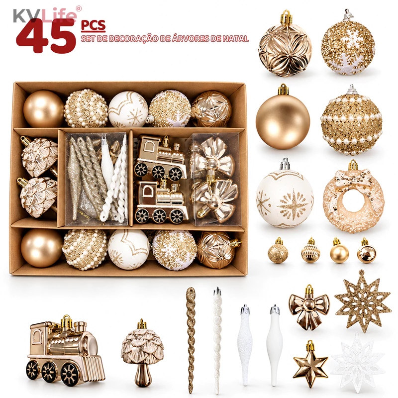 Kit 45 Bolas de Enfeites de Natal Decoração Natalina Árvore Bolinhas Pendentes