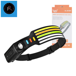 Lanterna De Cabeça Led Cob Farol Sensor Movimento Recarregável Usb-C Altomex AL-B1905 Multicolorida Para Pesca Camping C