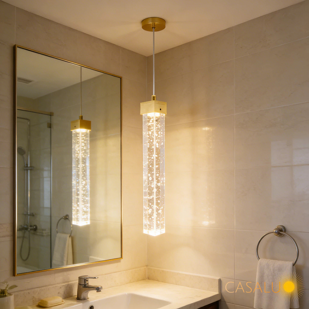 Lustre Pendente Tubo Cristal Bolha LED 3 Em 1 Prateado Dourado 7w Pendente Empire Cinderella Decor