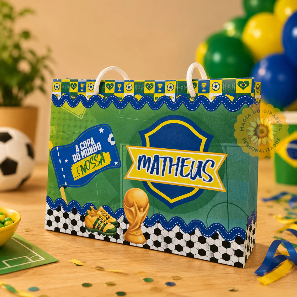 Sacolinha G Personalizada Copa do Mundo Brasil-Lembrancinha Seleção Brasileira Nome Futebol Infantil
