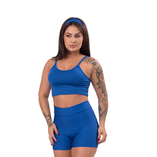 Conjunto Feminino Academia Short Cintura Alta e Top Alcinha Fitness Zero Transparência