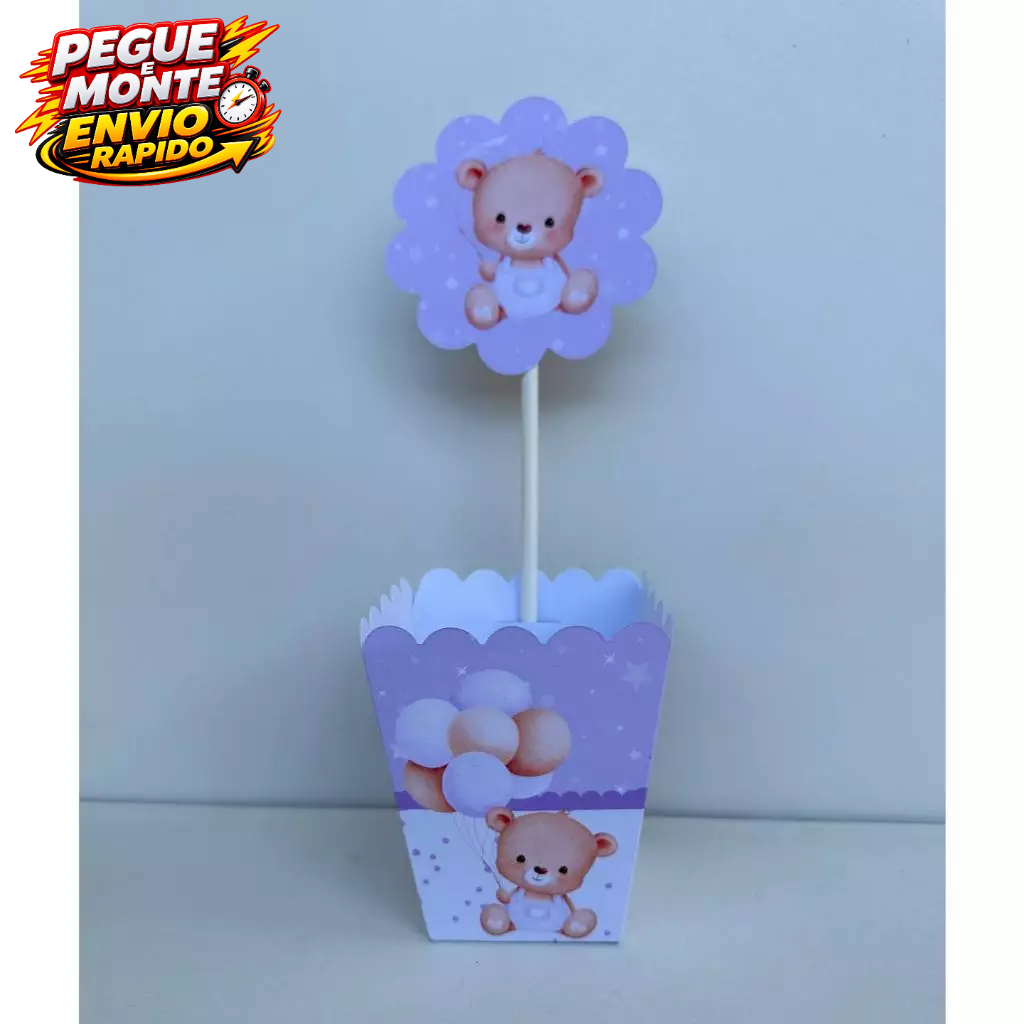 Centro de mesa Chá de bebê Ursinho Lilás Cachepo Personalizado Enfeite de mesa festa infantil Caixinha Lembrancinha