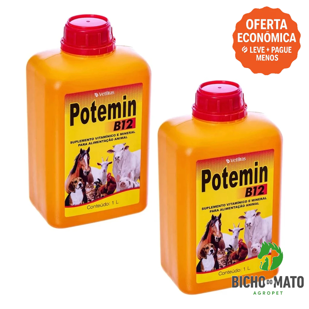 Kit 2 Potemin B12 1L Suplemento Vitaminico e Mineral Fortalece Postura e Imunidade - VetBras