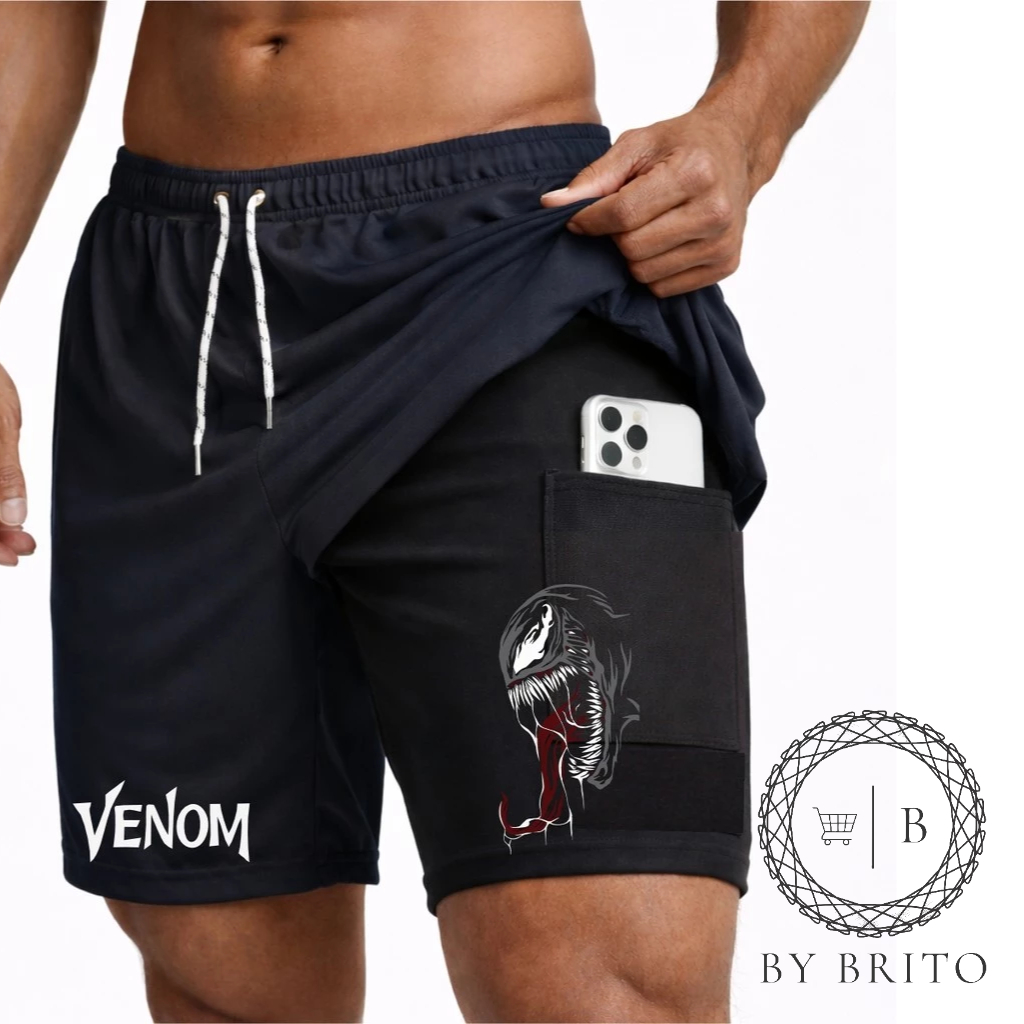 Bermuda Shorts Compressão 2 em 1 VØM 01 Masculina Dry Fit + Elastano Leve para Academia Corridas