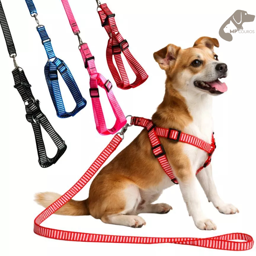 Peitoral Ajustável para Cães Médios e Grandes com Guia de 1 Metro e Fita Reforçada para cachorros