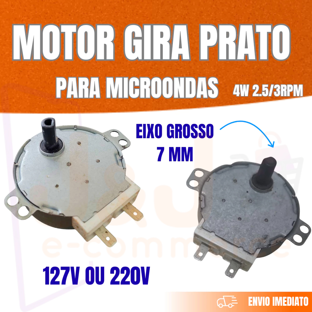 Motor Gira Prato Microondas 4W 2.5 / 3RPM Eixo Grosso Usado Testado com trevo ou sem Kit 1 a 5 unidades