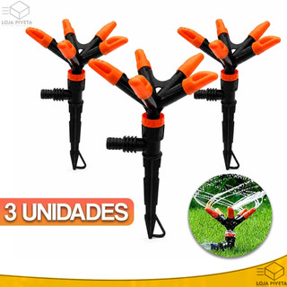 Kit 3 Irrigador Esguicho Aspersor Giratório Automático de Jardim Para Irrigação 5 Pontas Rotativo