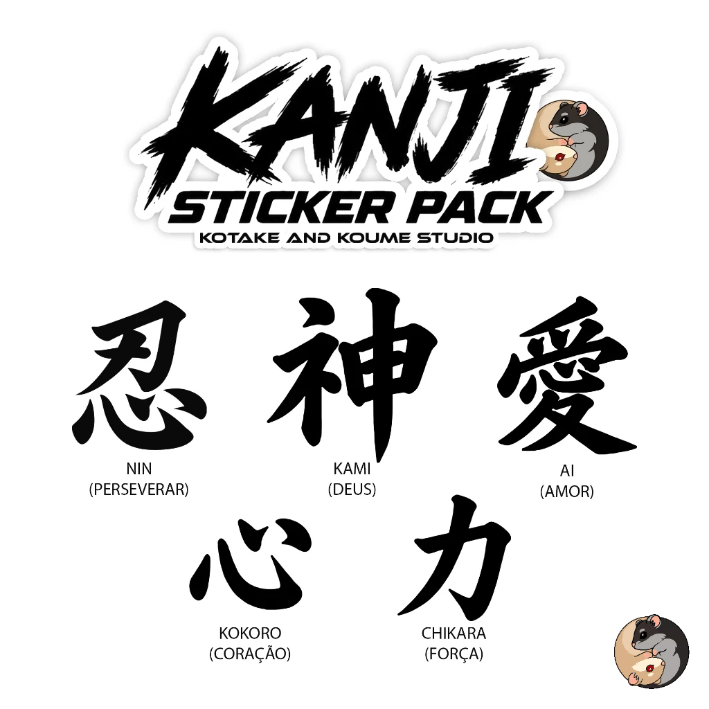 Kanji Sticker Pack com 5 unidades, Automotivo, Frase, Japones, Carro, JDM