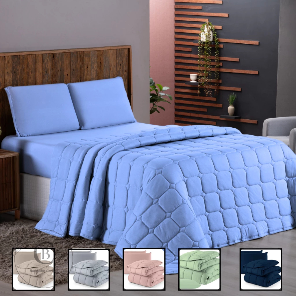 Kit Cobre Leito Casal Solteiro Queen King Jogo Roupa de Cama Colcha Dupla Face Matelada Malha 100% Algodão