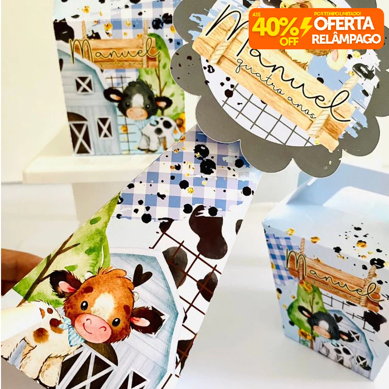Kit Caixinhas Personalizadas FAZENDINHA AZUL MENINOS para Decoração de Festa e Aniversário