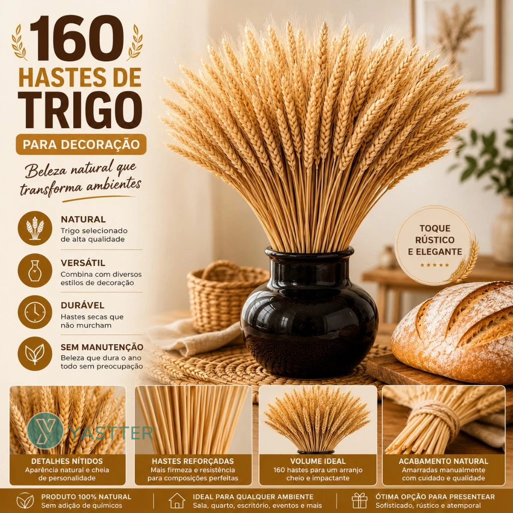 160 Hastes Trigo Seco Decoração - Arranjos, Flores Desidratadas e Vaso Decorativo, Sala, Santa Ceia