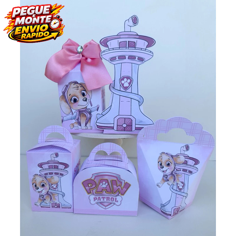 Kit Personalizados Skye Patrulha Canina Rosa Aquarela Lembrancinha Caixinha (Informar Nome e Idade no Chat)