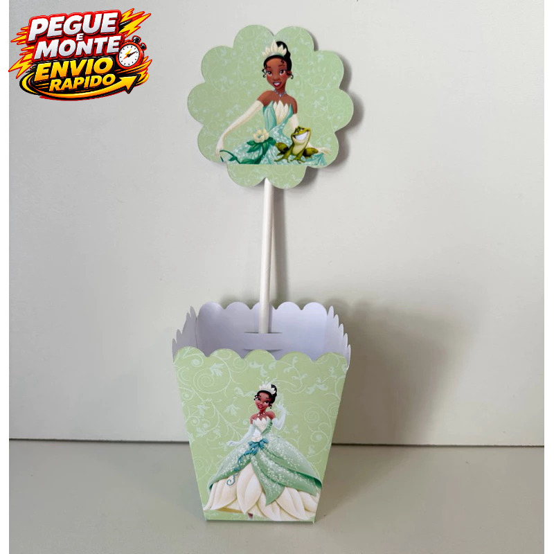 Centro de mesa Princesa Tiana e o Sapo Verde Cachepo Personalizado Enfeite de mesa festa infantil Lembrancinha