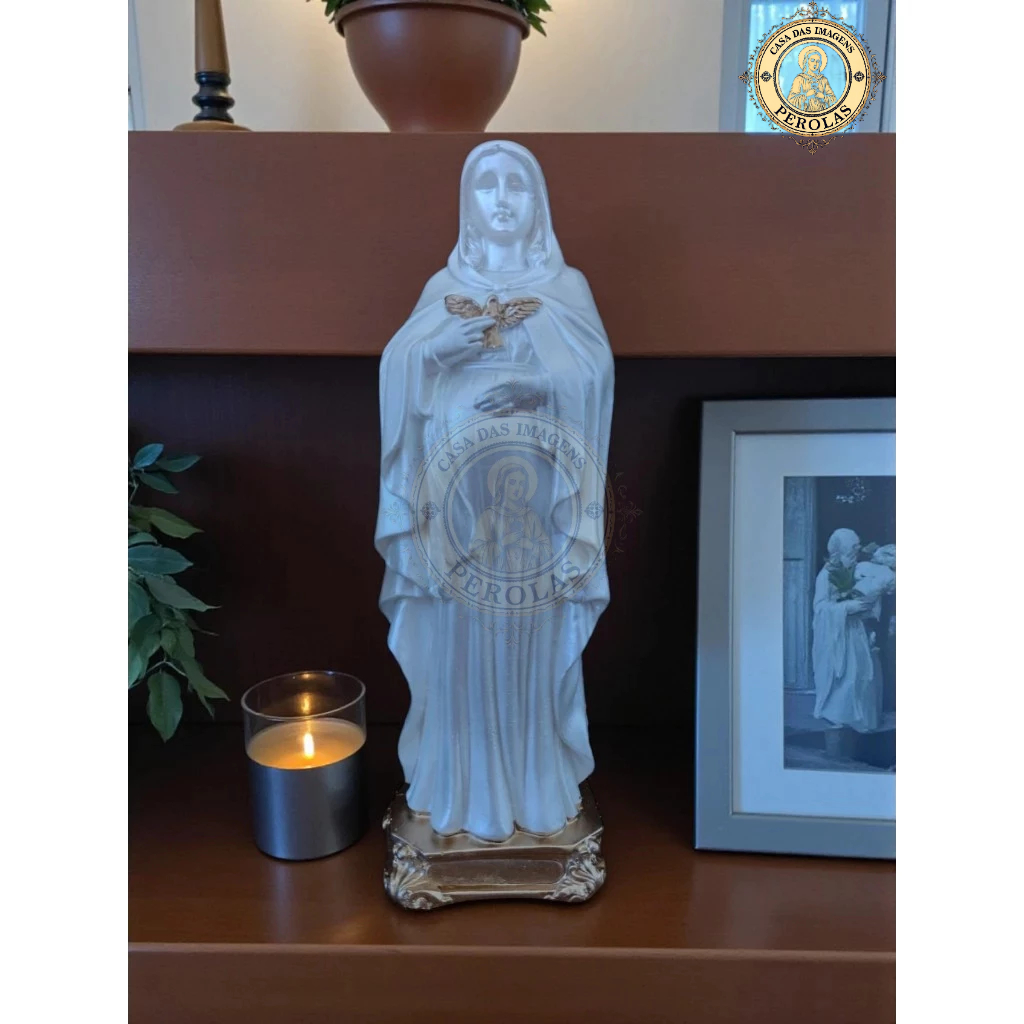 Imagem nossa senhora grávida 21 cm gesso pintura pérola e dourado mãe maternidade decoração religiosa presente de fé em Oferta na Shopee
