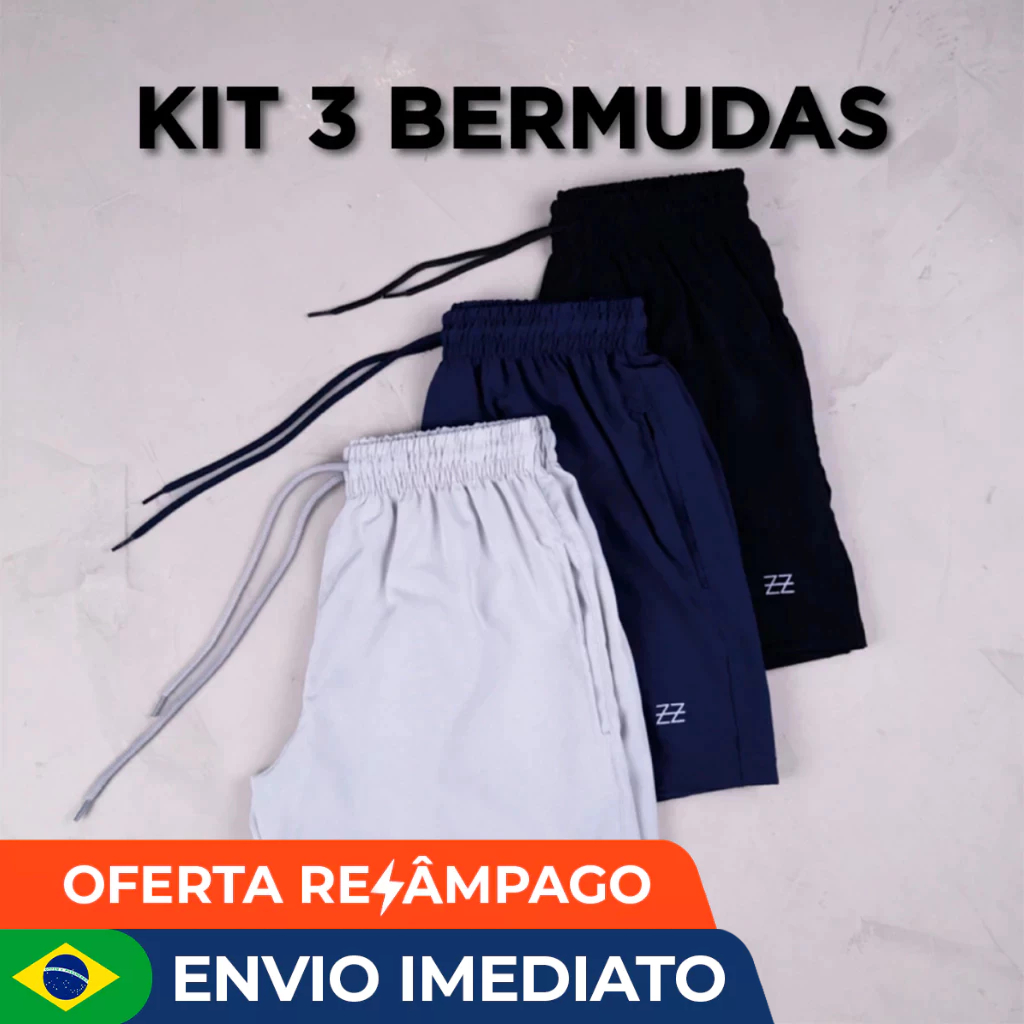 Kit 3 bermudas masculinas premium academia treino praia corrida shorts elástico em Oferta na Shopee