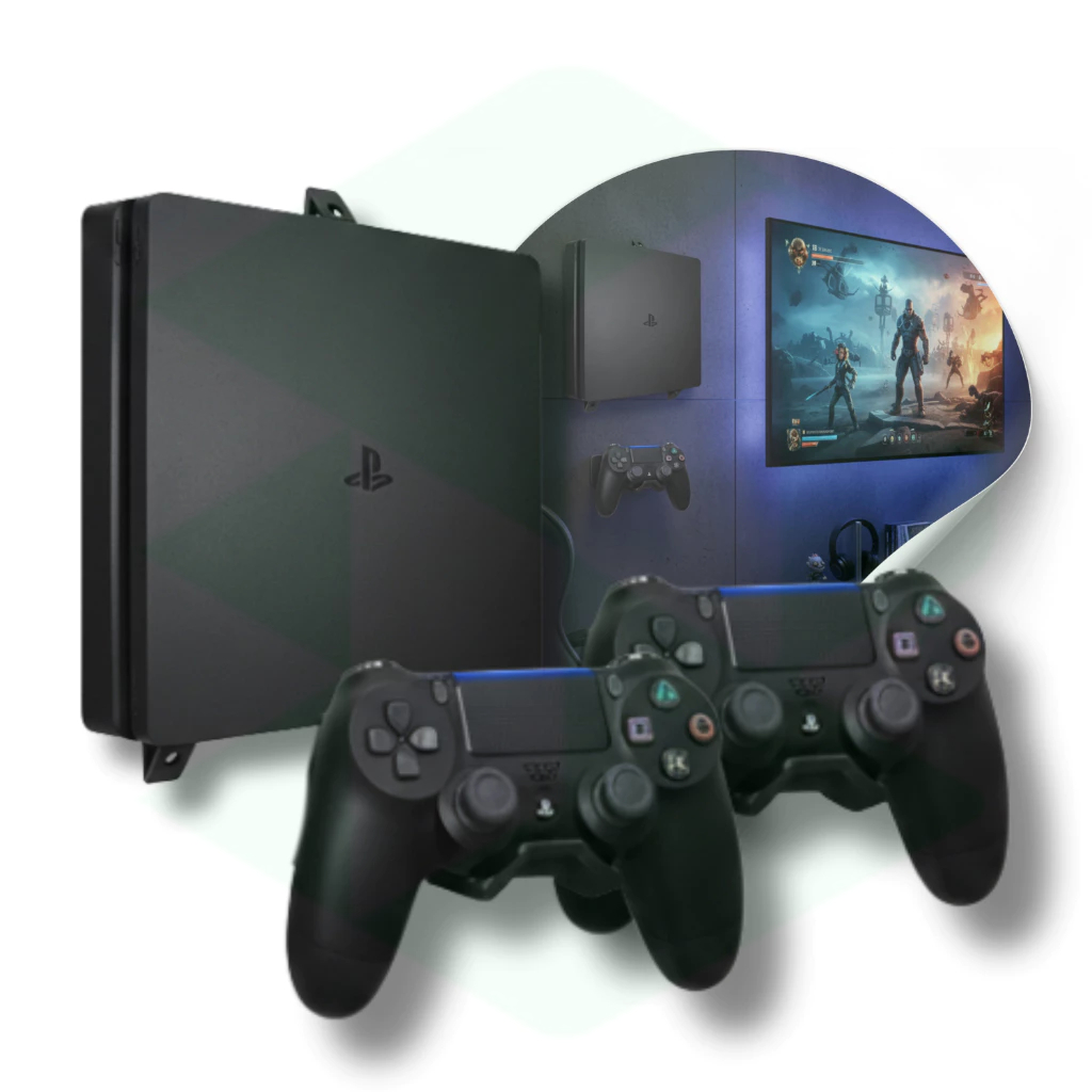 Kit de Suportes De Parede Para Console Playstation 4 SLIM e 2 Suportes Para Controles PS4