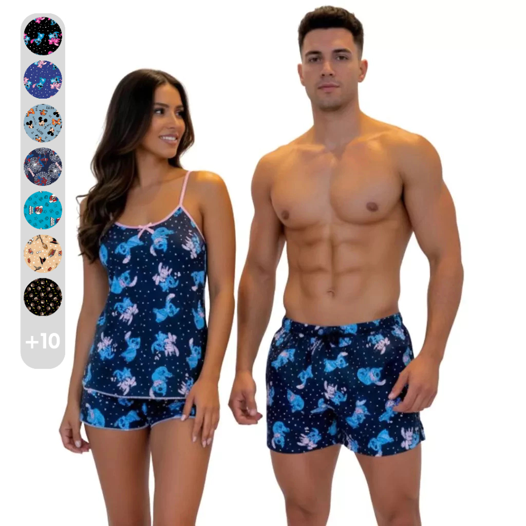 Kit Pijama Casal Feminino Samba Canção Namorados Pijama Feminino e Samba Canção Masculino