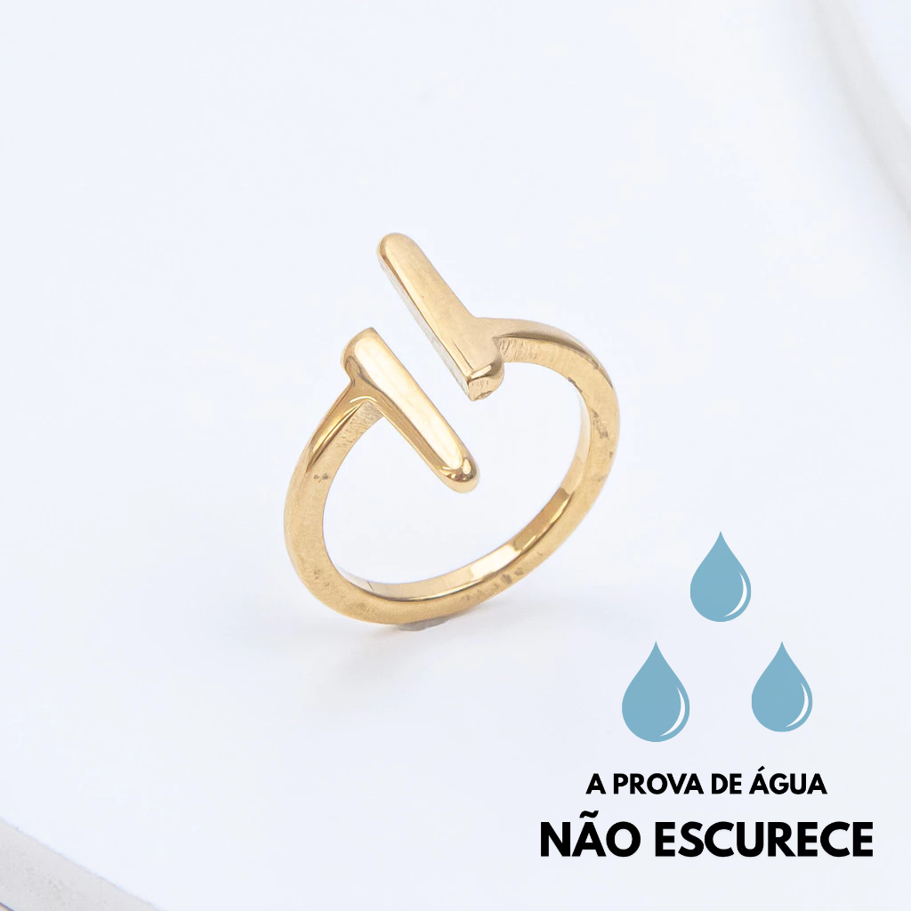 Anel Dourado Duas Barras Aço Inoxidável Feminino Contemporâneo Joia Elegante Minimalista Luxo