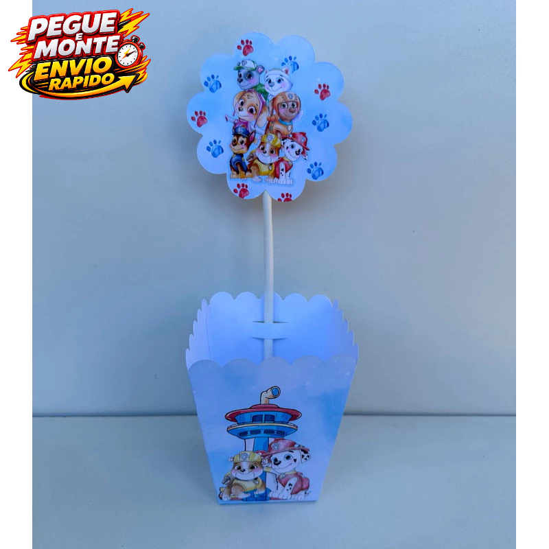 Centro de mesa Patrulha Canina Aquarela Azul Cachepo Personalizado Enfeite de mesa festa infantil Caixinha Lembrancinh