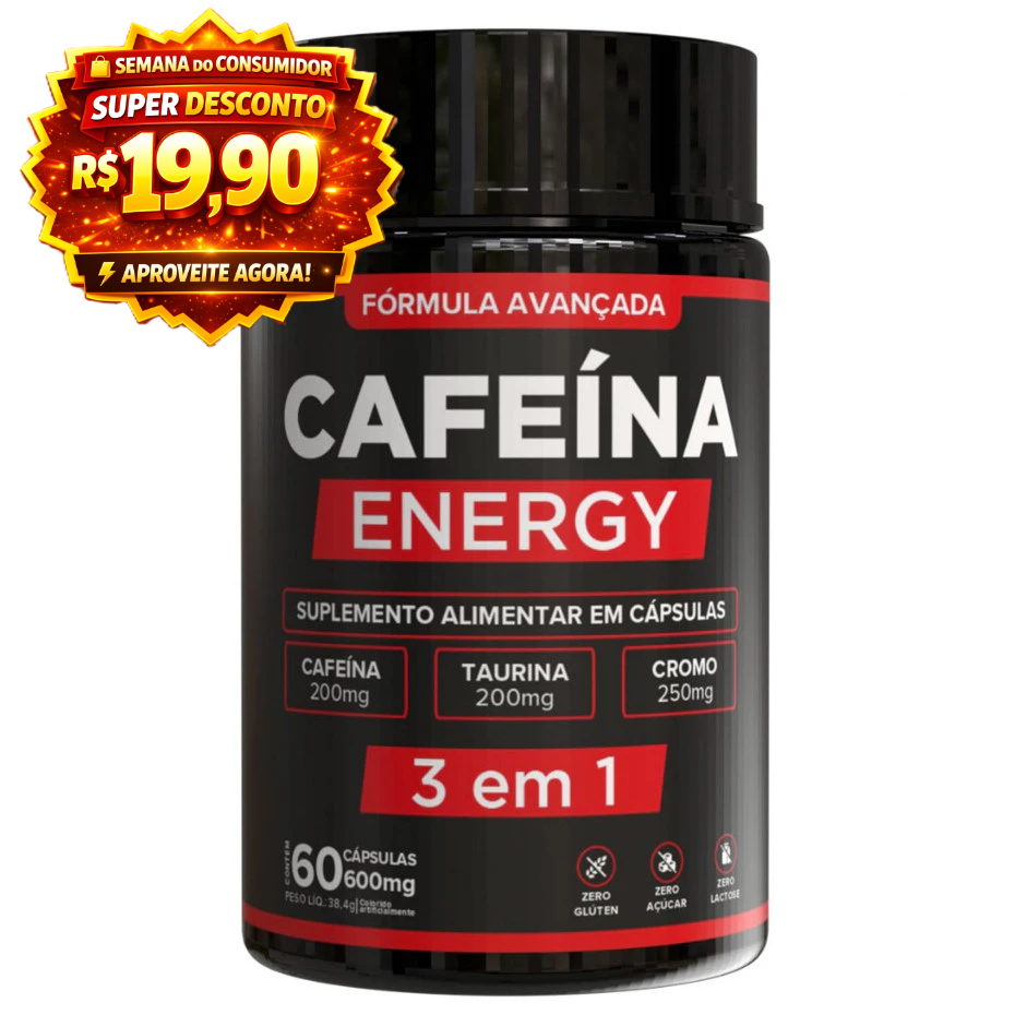 Cafeína Taurina e Cromo + Energia, Foco e Performance Máxima - 60 Cápsulas Envio Imediato