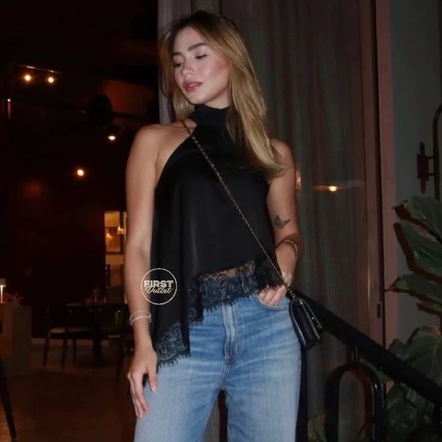 Blusa bata Assimétrica Feminino Babado em Renda estilo Camisola Casul inverno 2026 Gola alta Formal