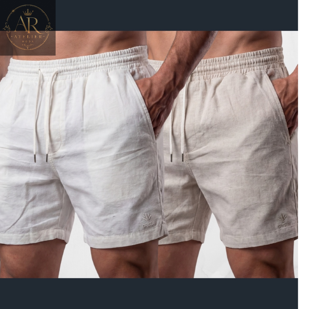 Kit 2 Bermudas Masculinas Linho com Elastano | Estilo Praiano Leve | Conforto Casual Diário