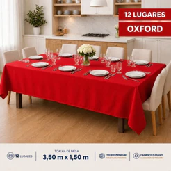 Toalha de Mesa Retangular 12 Lugares Oxford Lisa 3,50x1,50 – Grande, Fácil Limpeza e Ótimo Caimento