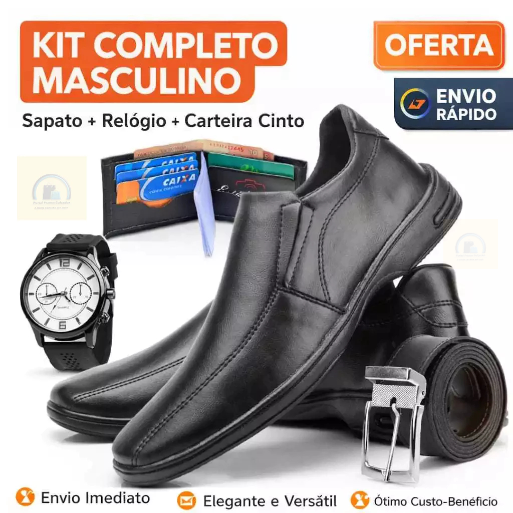 Sapato Social Masculino Monte seu  KIT Sapato+ Relógio + Cinto + Carteira Sapato Amortecedor Confot