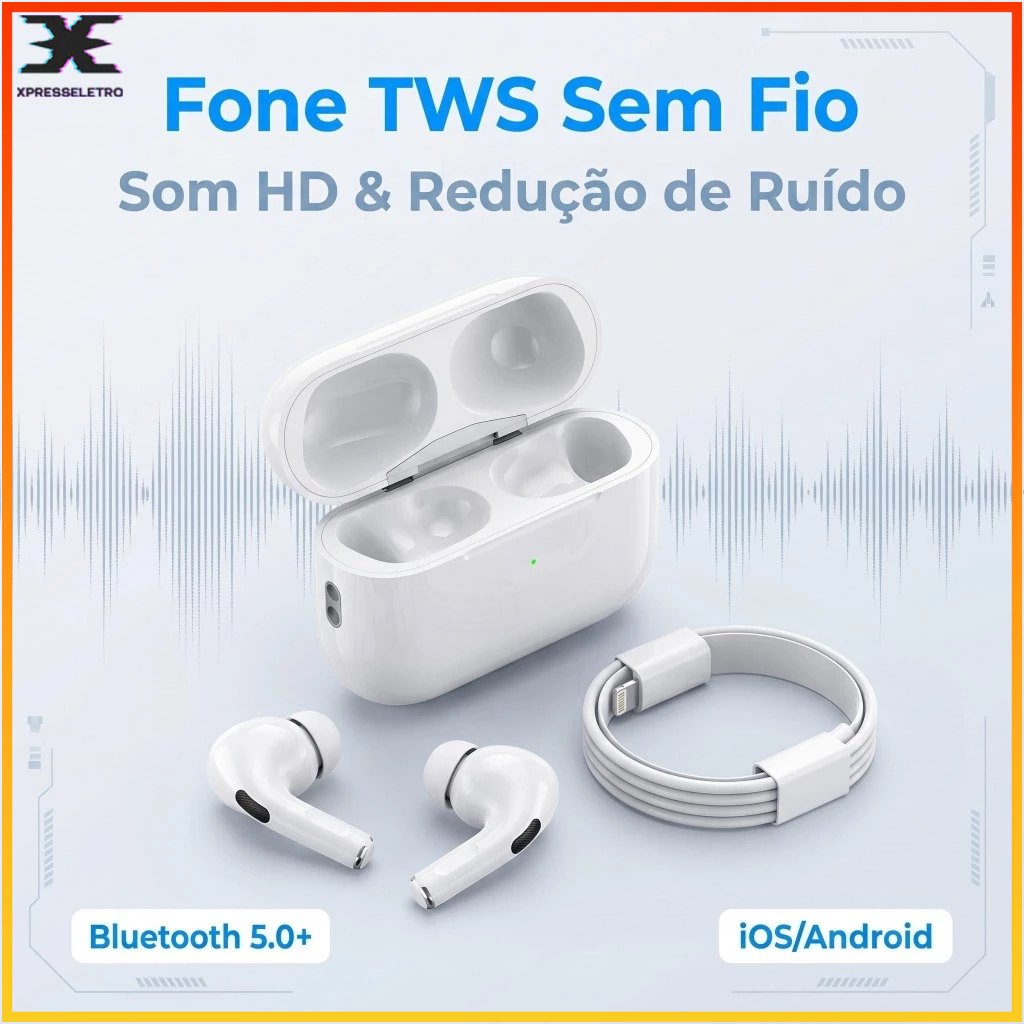 Fone de Ouvido Bluetooth Sem Fio TWS ANC com Cancelamento de Ruído Compatível iOS Android In-Ear Som HD Bateria Longa