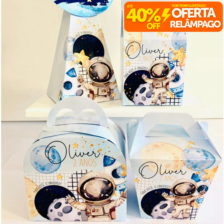 Kit Caixinhas Personalizadas ASTRONAUTA MENINOS para Decoração de Festa e Aniversário