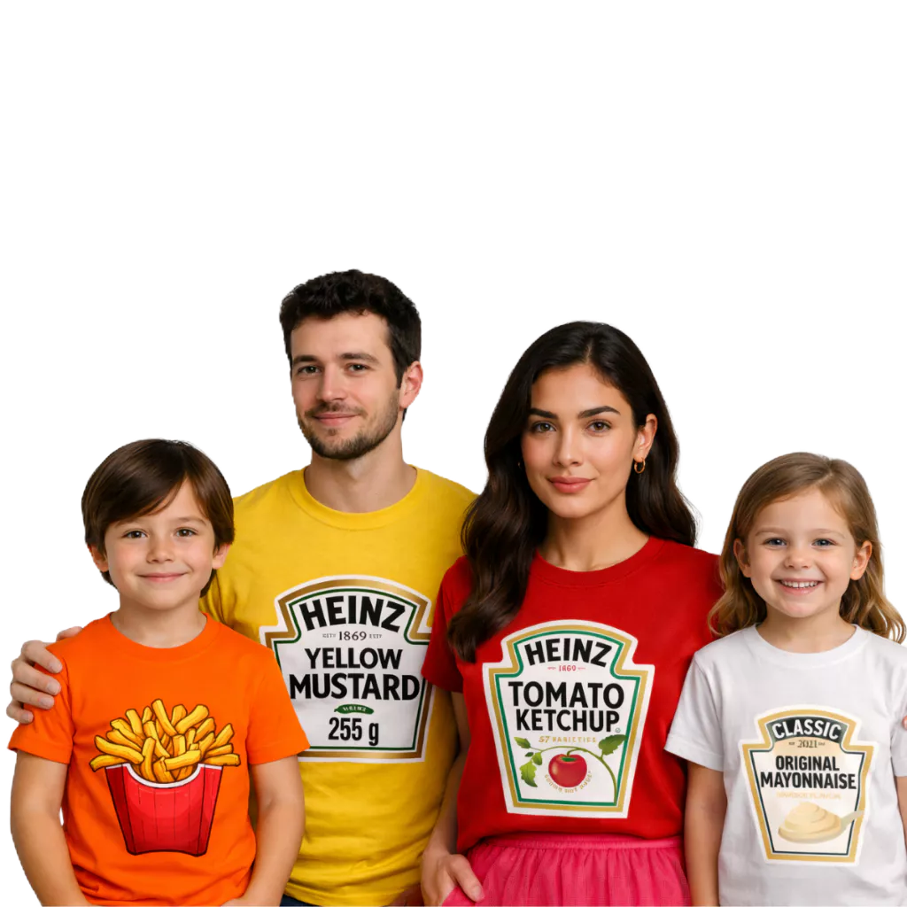 Camiseta Carnaval Engraçada Família Combinando Fast Food Ketchup Mostarda Batata 02 ao GG Oferta