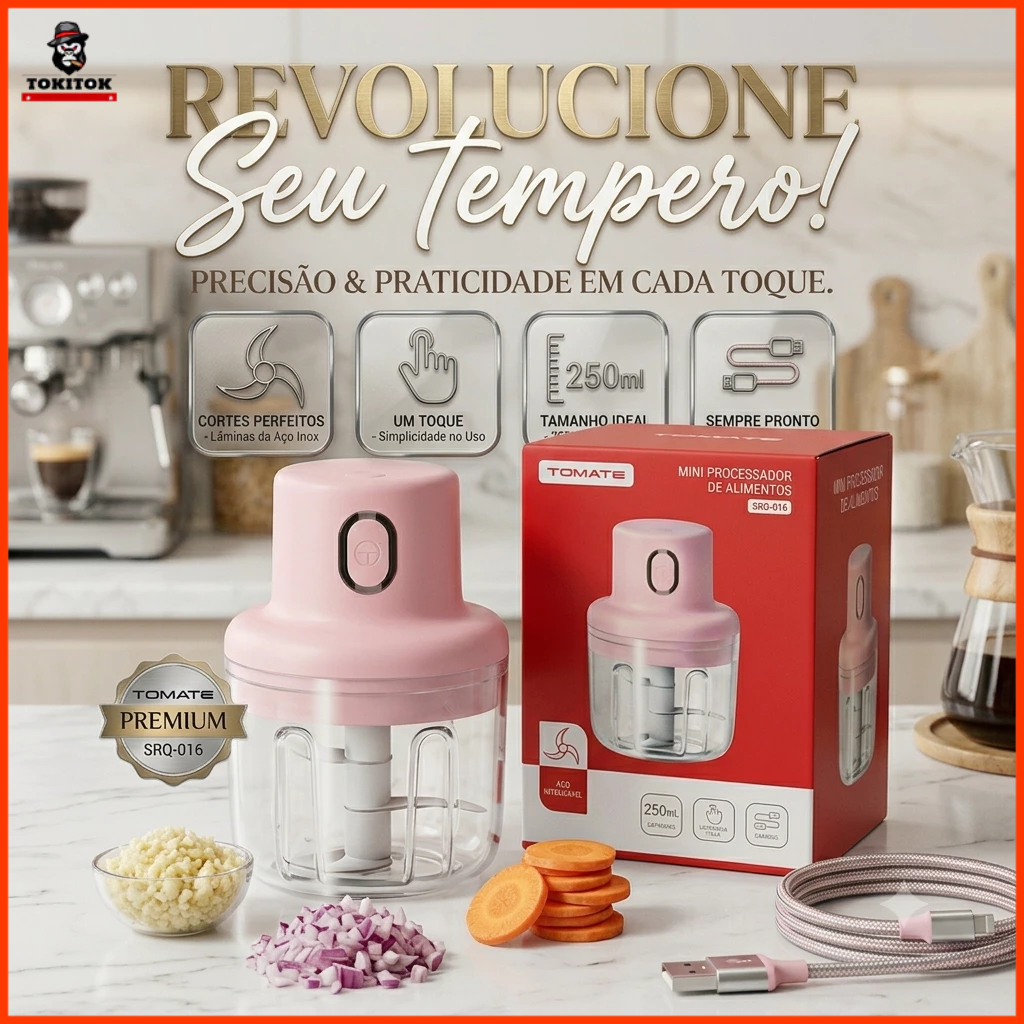 Mini Processador Triturador Elétrico Recarregável USB 250ml Portátil 45W SRQ-016