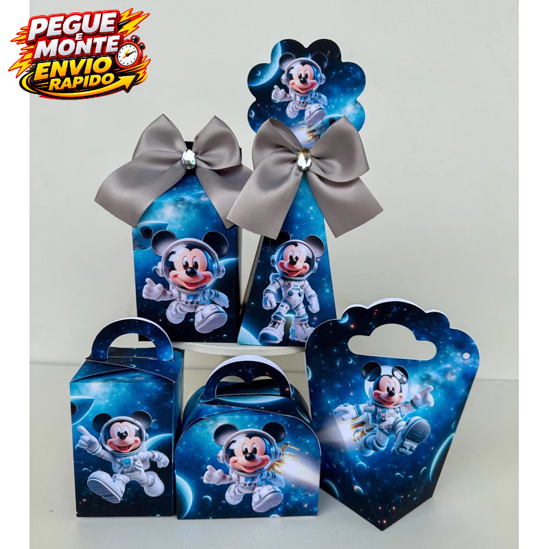 Kit Personalizados Mickey Astronauta Pegue e Monte Lembrancinha Caixinha (Informe Nome e Idade no Chat)