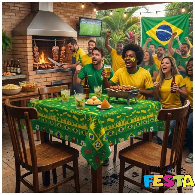 Toalha de Mesa de Tecido Brasil Boteco Churrasco Dia de Jogo Decoração da Seleção Futebol Brasileiro
