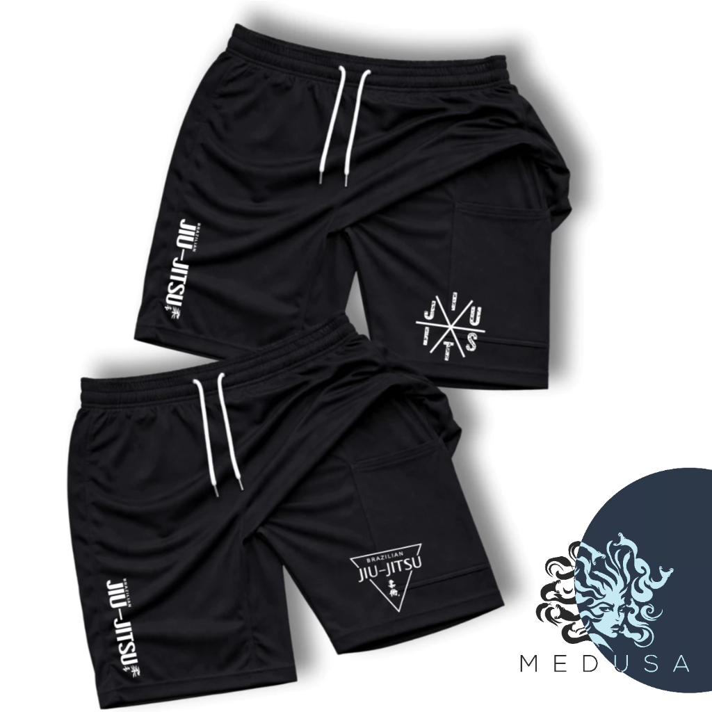 KIT 2 Bermuda Compressão 2em1 - JIUJTSU 01+JIUJTSU 02 Ideal para Academia Ciclismo Bike Luta Casual