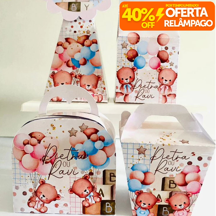 Kit Caixinhas Personalizadas CHÁ REVELAÇÃO para Decoração de Festa e Aniversário