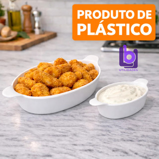 Kit 10 Petisqueiras Canoa Grande + 5 Canoa Pequena Plástico Branco Molhos Petiscos Amendoim